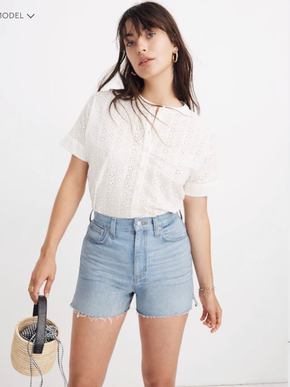 Madewell Eyelet Boxy Button-Down Shirt Cotton L